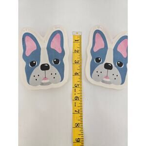Set of 2 French Bulldog Trinket Dishes Ceramic Dog Face Catchall Trays